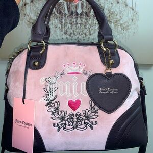 COPY - Juicy Couture blush pink & chocolate velour heritage dome satchel